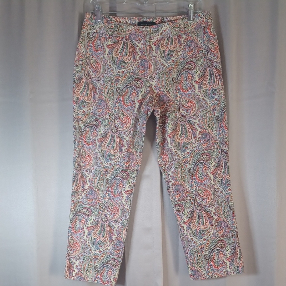 Talbots Colorful Paisley Sz 8 Cropped Pants Mid Rise Cotton Spandex